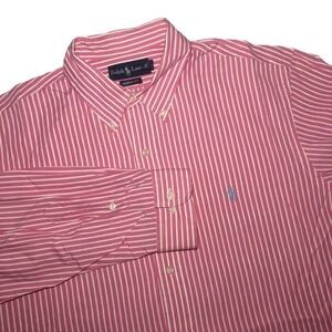 Ralph Lauren Shirt Mens XL Neck Size 17.5 Custom Fit Pink Striped Button Down